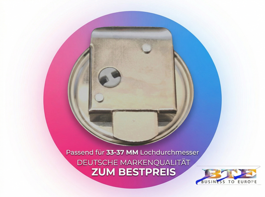 Rückansicht Spardosenschloss aus Metall passend für 33-37 mm Lochdurchmesser – Hochwertiges Ersatzschloss von BTE Deutschland