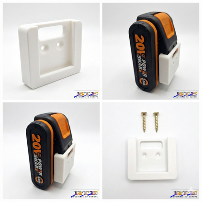 Wandhalterung für Worx 20V Akkus – Set inkl. Schrauben – Weiß – BTE Deutschland