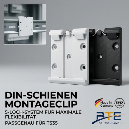 BTE Deutschland Profi DIN-Schienen Montageclip TS35 aus hochfestem PETG für industrielle Elektroinstallation Deggendorf Bayern