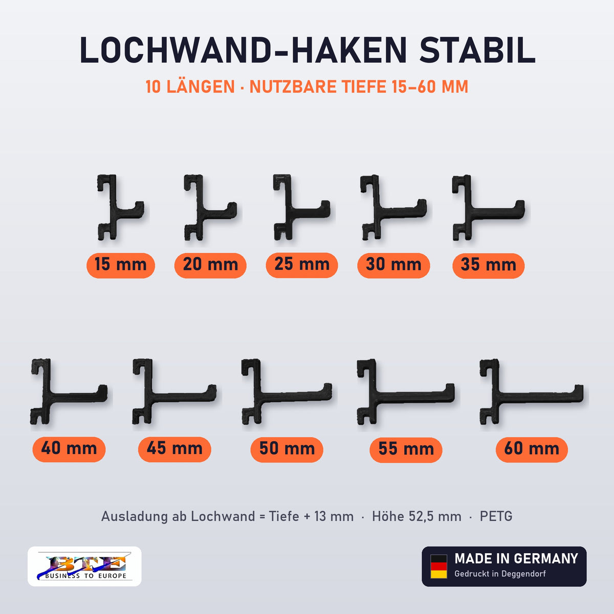 Lochwand-Haken STABIL für SKÅDIS in 10 Längen 15–60 mm, Schwarz