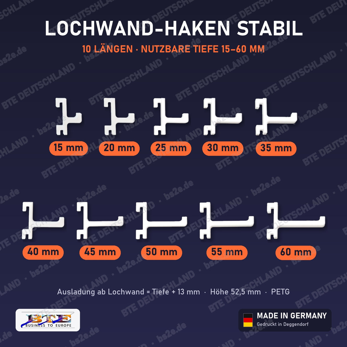 Lochwand-Haken STABIL für SKÅDIS in 10 Längen 15–60 mm, Weiß