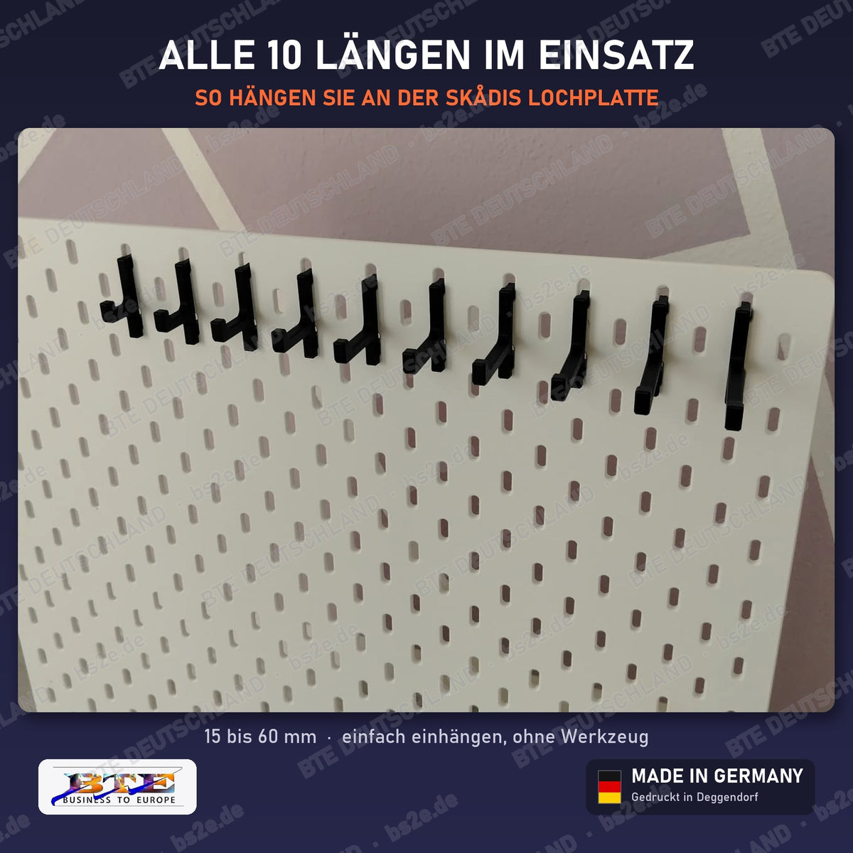 Lochwand-Haken STABIL an der SKÅDIS Lochplatte, alle Längen, Schwarz
