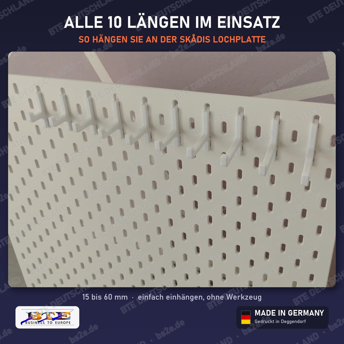 Lochwand-Haken STABIL an der SKÅDIS Lochplatte, alle Längen, Weiß