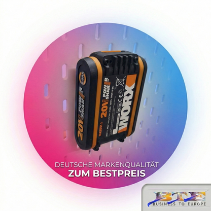 Worx 20V Power Share Akku eingesetzt in der SKÅDIS Halterung von BTE Deutschland.